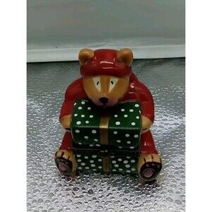 Vintage Trinket Jewelry Dish W/‎ Tip Sweet Dreams Bear. Red Pillow Christmas